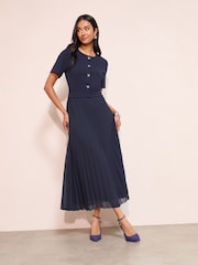 Friends Like These Navy Button Down 2 in 1 Pleated Dress - Image 3 of 5