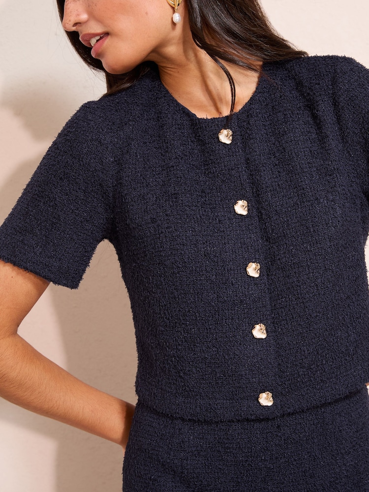 Friends Like These Navy Boucle 2-In-1 Peplum Hem Dress - Image 2 of 4 Friends Like These Navy Boucle 2-In-1 Peplum Hem Dress - Image 2 of 4
