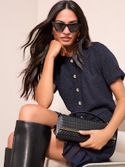 Bleumarin - Friends Like These Boucle 2-In-1 Peplum Hem Dress - Imaginea 4 din 4