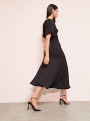 Friends Like These Black Textured Balloon Sleeve Midi Dress - Image 2 of 5