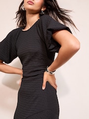 Friends Like These Black Textured Balloon Sleeve Midi Dress - Image 5 of 5