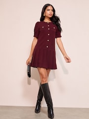 Friends Like These Burgundy Red Pleat Peplum Hem Mini Dress - Image 1 of 4