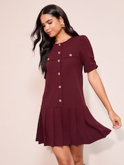 Friends Like These Burgundy Red Pleat Peplum Hem Mini Dress - Image 2 of 4