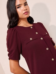 Friends Like These Burgundy Red Pleat Peplum Hem Mini Dress - Image 3 of 4