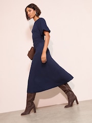 Friends Like These Navy Textured Balloon Sleeve Midi Dress - Image 1 of 4