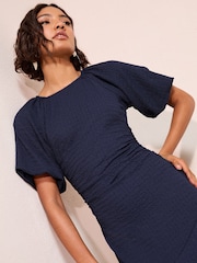 Friends Like These Navy Textured Balloon Sleeve Midi Dress - Image 4 of 4