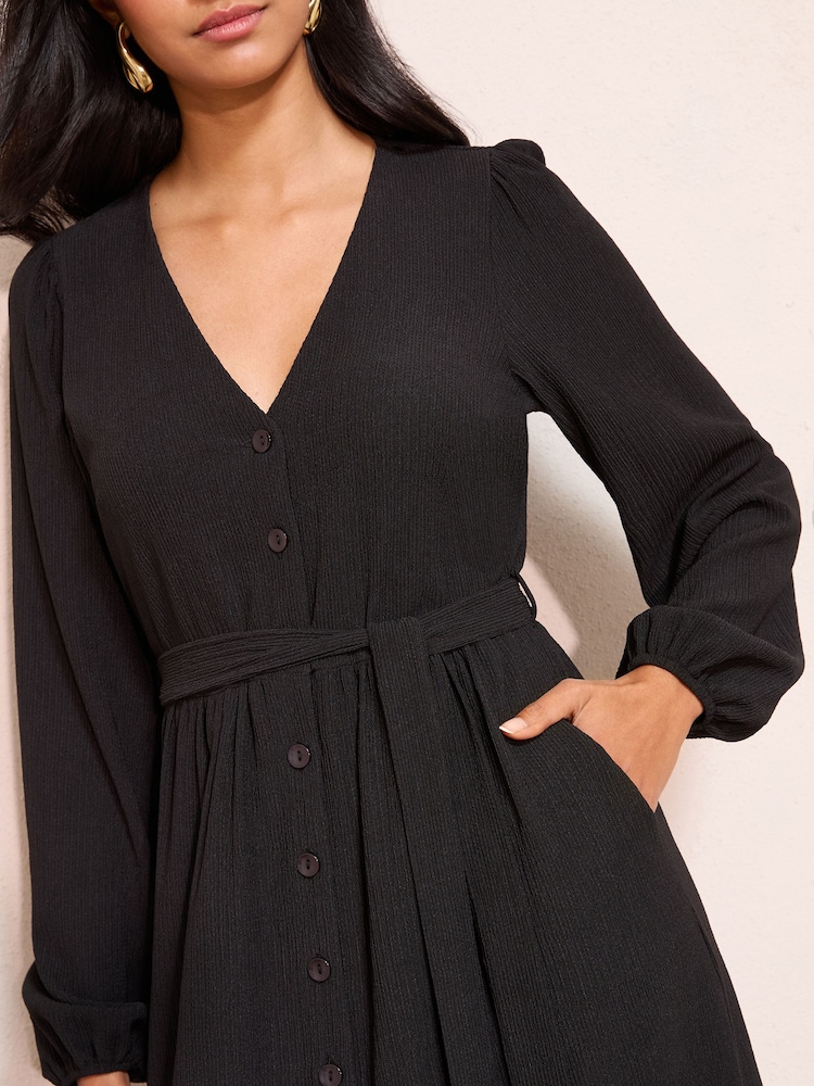 Buy Friends Like These Black Long Sleeve Tie Waist Button Up Textured Midi  Dress from Next Macau