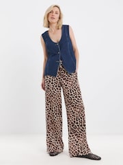 JD Williams Animal Print Lightweight Wide Leg Trousers - Image 1 of 5