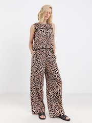 JD Williams Animal Print Lightweight Wide Leg Trousers - Image 2 of 5
