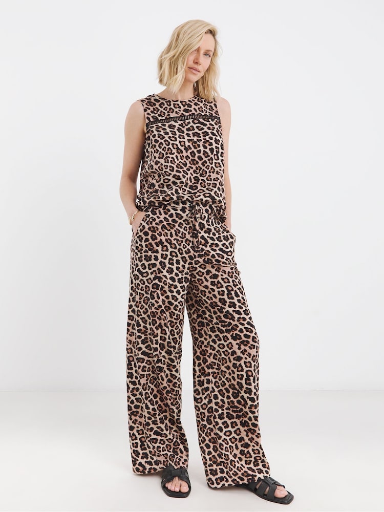 JD Williams Animal Print Lightweight Wide Leg Trousers - Image 2 of 5