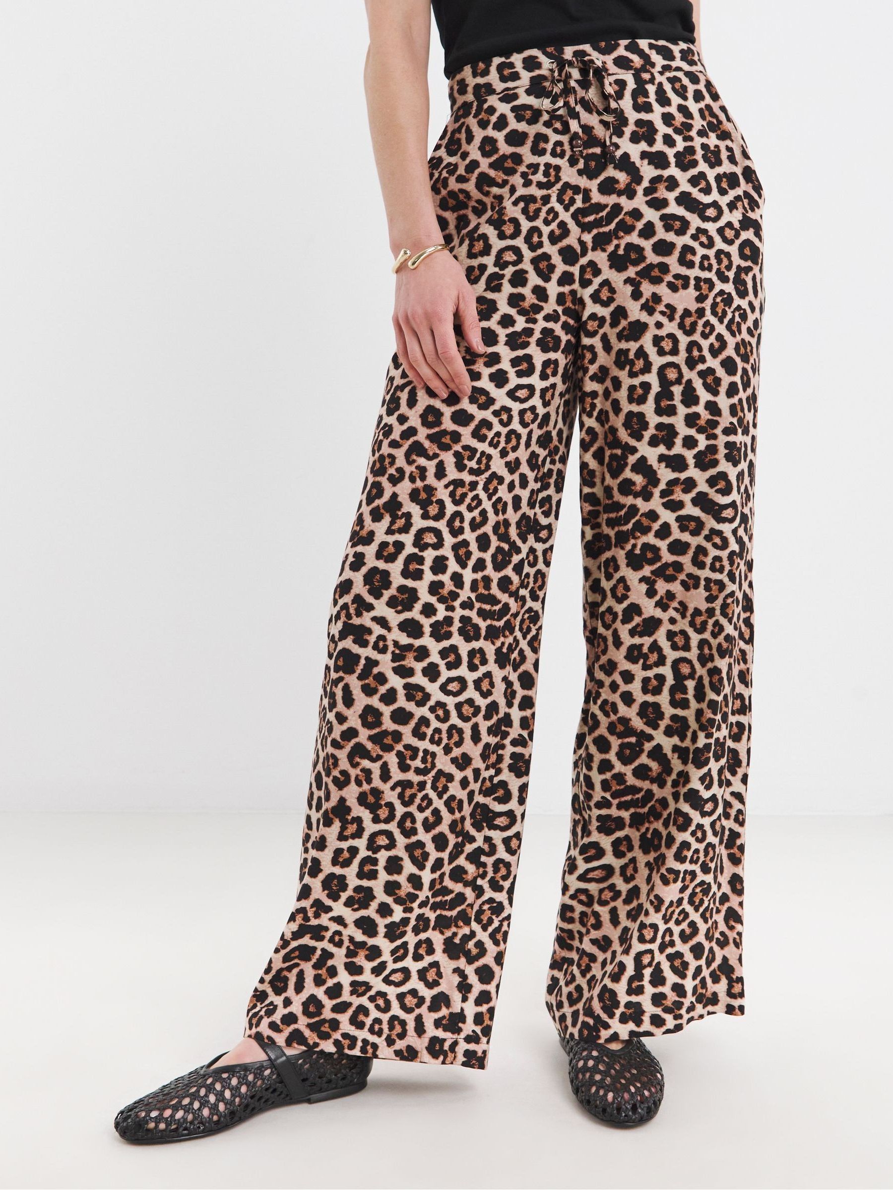 Buy JD Williams Animal Print Lightweight Wide Leg Trousers from