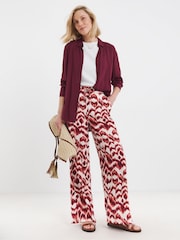 JD Williams Red Print Lightweight Wide Leg Trousers - Image 1 of 5