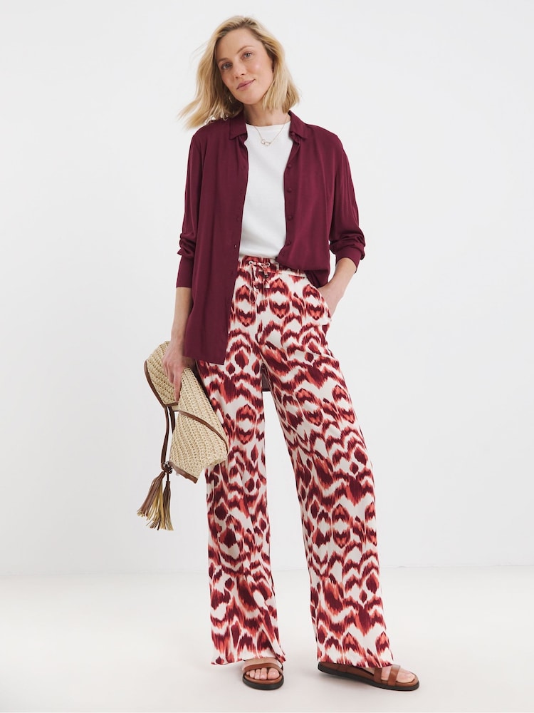 JD Williams Red Print Lightweight Wide Leg Trousers - Image 1 of 5