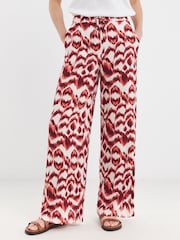 JD Williams Red Print Lightweight Wide Leg Trousers - Image 2 of 5