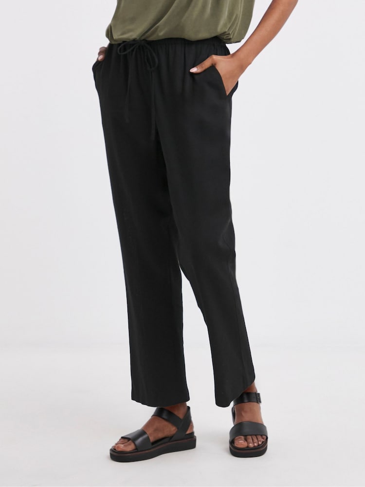 JD Williams Black Linen Mix Tapered Trousers - Image 1 of 4
