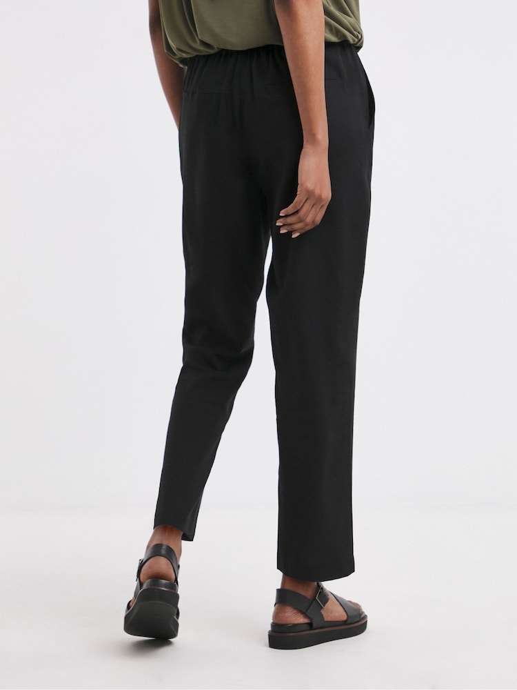 JD Williams Black Linen Mix Tapered Trousers - Image 2 of 4