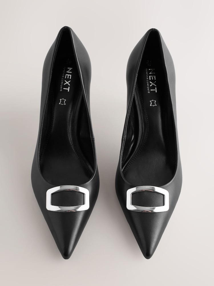 Black Forever Comfort® Leather Trim Court Heels - Image 1 of 10 Black Forever Comfort® Leather Trim Court Heels - Image 1 of 10
