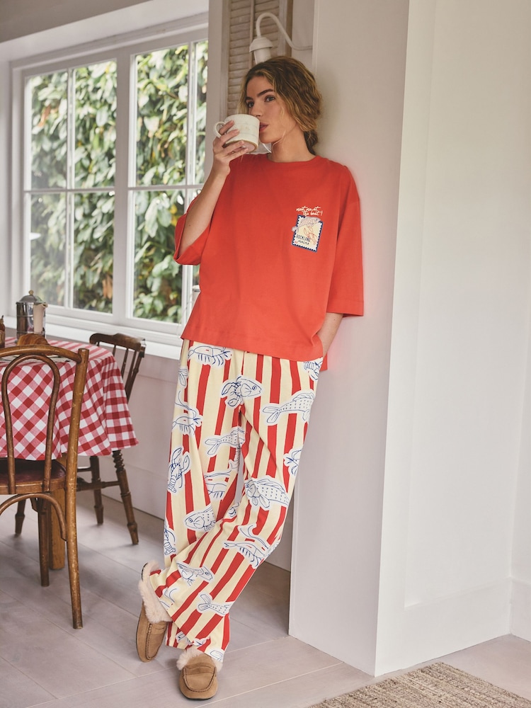 Red Stripe Fish Jersey Short Sleeve Pyjamas - Image 2 of 9 Red Stripe Fish Jersey Short Sleeve Pyjamas - Image 2 of 9