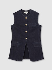 Reiss Dark Blue Athena Denim Long-Line Waistcoat - Image 2 of 6