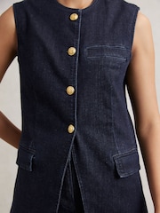 Reiss Dark Blue Athena Denim Long-Line Waistcoat - Image 3 of 6