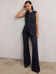 Reiss Dark Blue Athena Denim Long-Line Waistcoat - Image 4 of 6