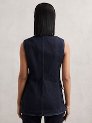 Reiss Dark Blue Athena Denim Long-Line Waistcoat - Image 5 of 6