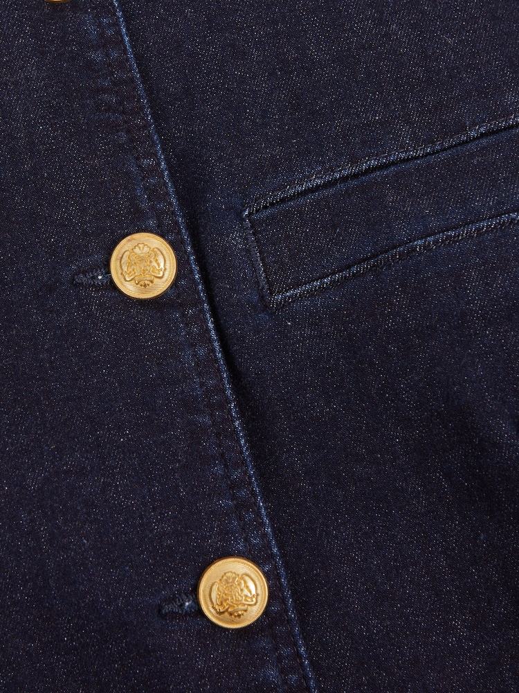 Reiss Dark Blue Athena Denim Long-Line Waistcoat - Image 6 of 6 Reiss Dark Blue Athena Denim Long-Line Waistcoat - Image 6 of 6