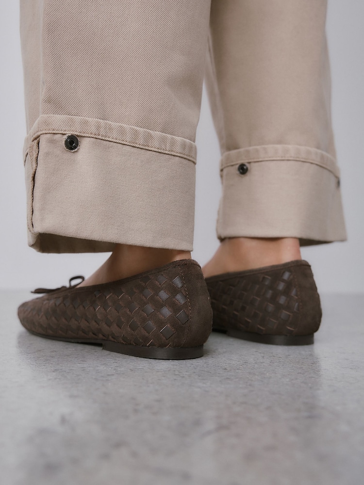 Chocolate Brown Forever Comfort® Leather Weave Ballet Flats - Image 10 of 10