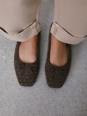 Chocolate Brown Forever Comfort® Leather Weave Ballet Flats - Image 9 of 10