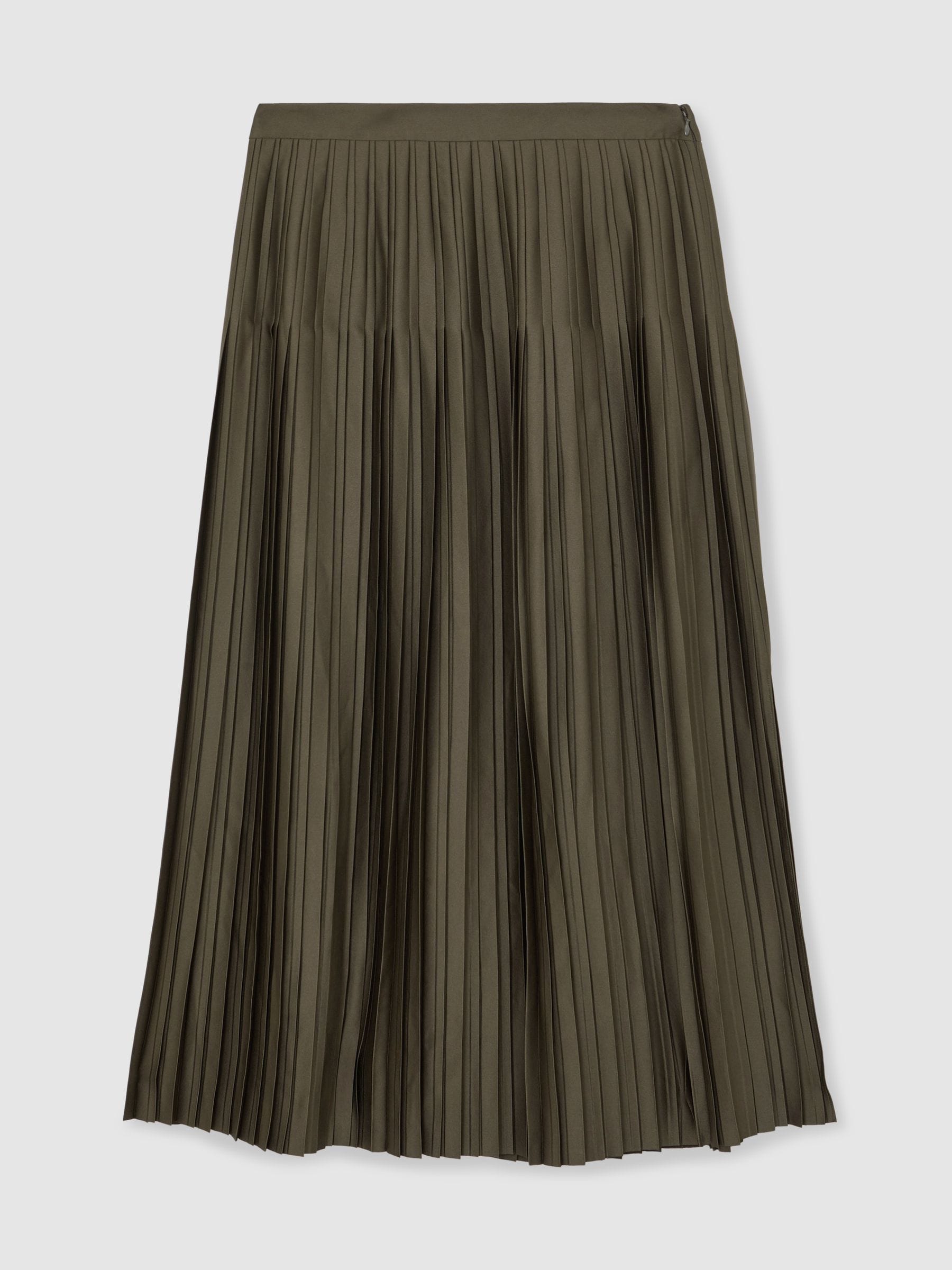 Buy Reiss Khaki Green Savannah Satin Pleated Midi Skirt from Next USA