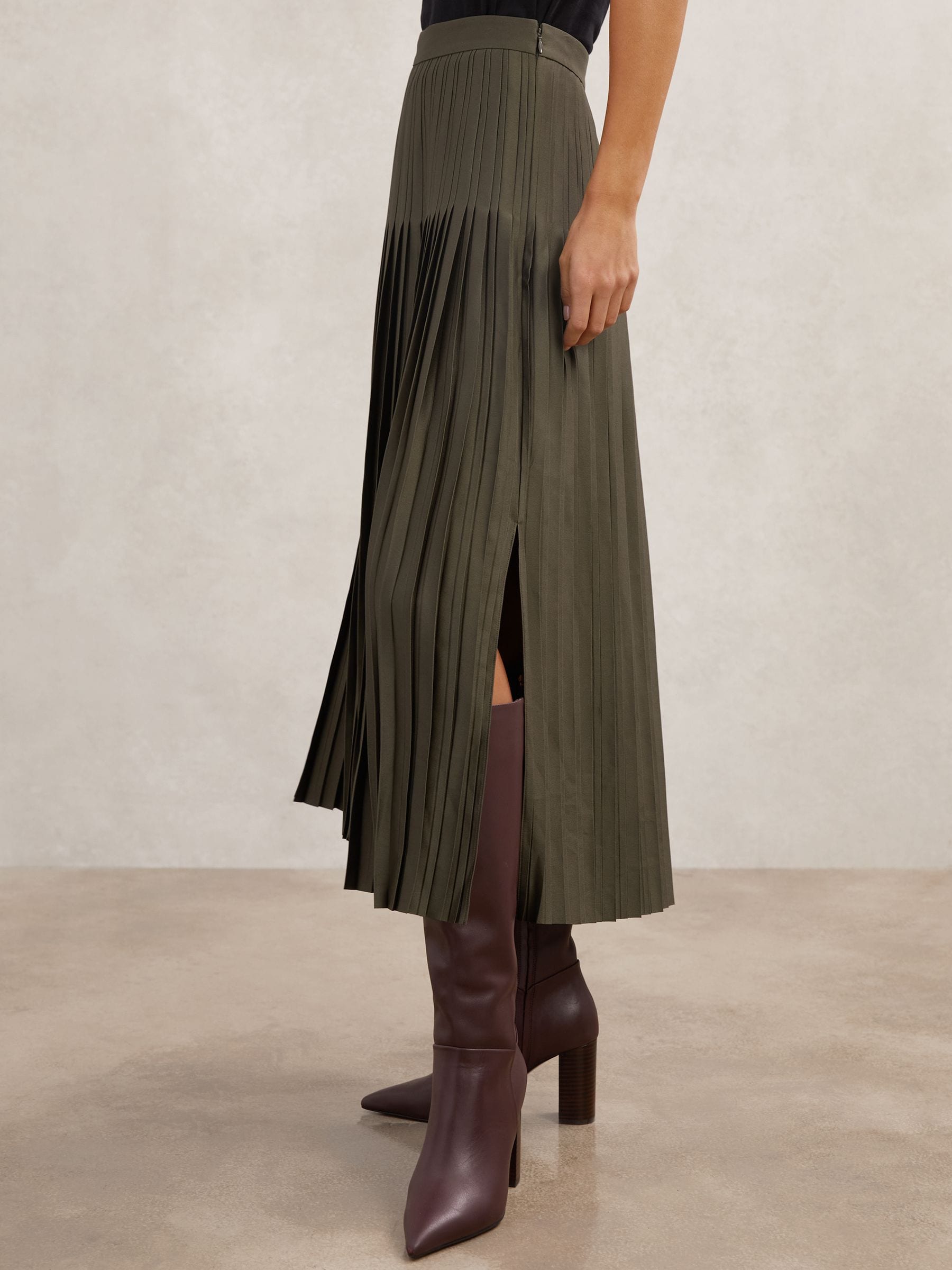 Buy Reiss Khaki Green Savannah Satin Pleated Midi Skirt from Next USA