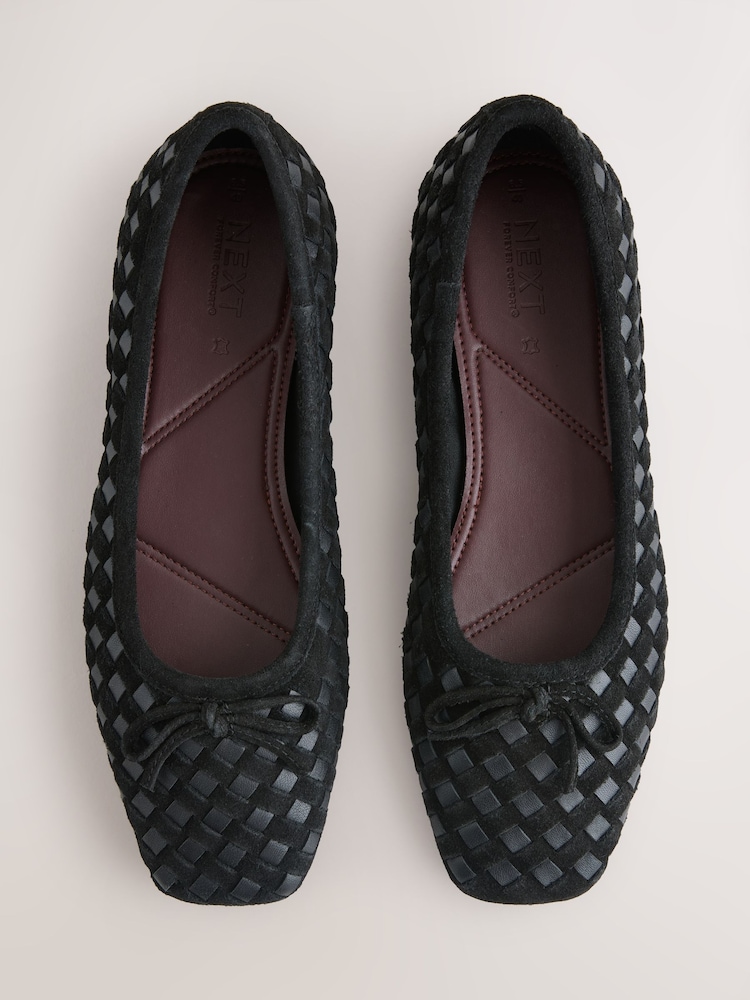 Black Forever Comfort® Leather Weave Ballet Flats - Image 1 of 9