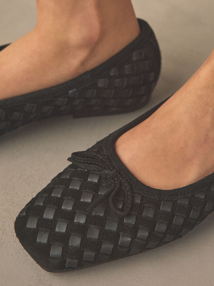Black Forever Comfort® Leather Weave Ballet Flats - Image 9 of 9