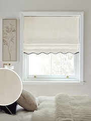 Light Natural/Black Ready Made Blackout Thermal Scalloped Trim Cotton Roman Blinds - Image 1 of 7