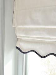 Light Natural/Black Ready Made Blackout Thermal Scalloped Trim Cotton Roman Blinds - Image 5 of 7