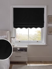 Black/Light Natural Ready Made Blackout Thermal Scalloped Trim Cotton Roman Blinds - Image 1 of 7