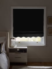 Black/Light Natural Ready Made Blackout Thermal Scalloped Trim Cotton Roman Blinds - Image 3 of 7