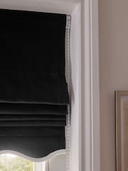 Black/Light Natural Ready Made Blackout Thermal Scalloped Trim Cotton Roman Blinds - Image 6 of 7