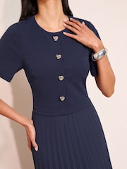 Friends Like These Navy Blue Petite Button Down 2 in 1 Pleated Dress - Image 5 of 5