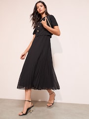 Friends Like These Black Petite Button Down 2 in 1 Pleated Dress - Image 5 of 5