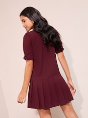Friends Like These Burgundy Red Petite Pleat Peplum Hem Mini Dress - Image 4 of 4