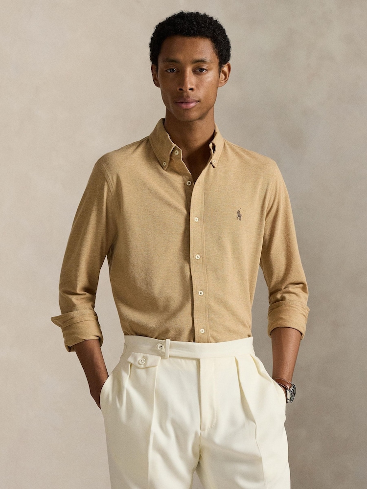 Polo Ralph Lauren Classic Camel Heather Long Sleeve-Knit Shirt - Image 1 of 8