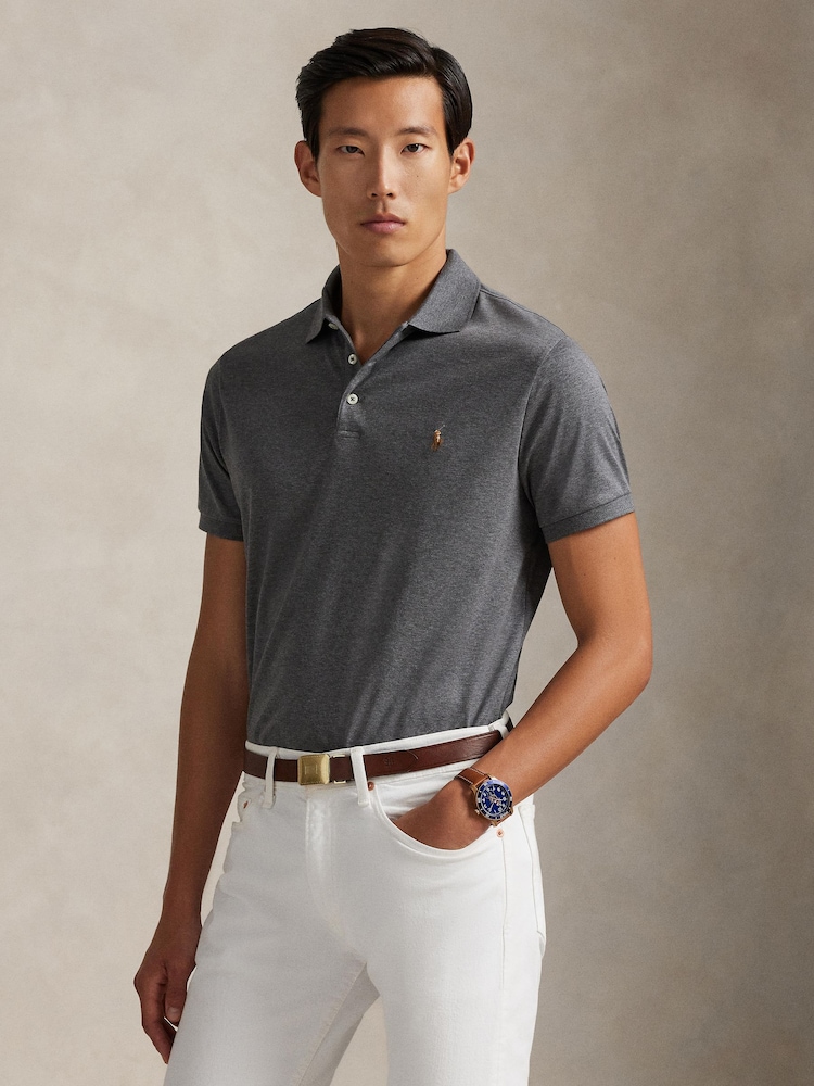 Polo Ralph Lauren Grey Flannel Heather Short Sleeve Knit Polo Shirt - Image 1 of 5