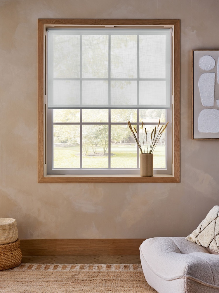 White Ready Made Sheer Textured Roller Blinds - Image 1 of 5