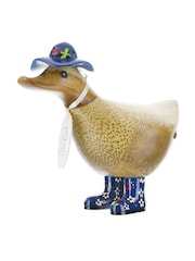 DCUK Blue Floral Hat and Boots Ducky Wooden Ornament - Image 1 of 4