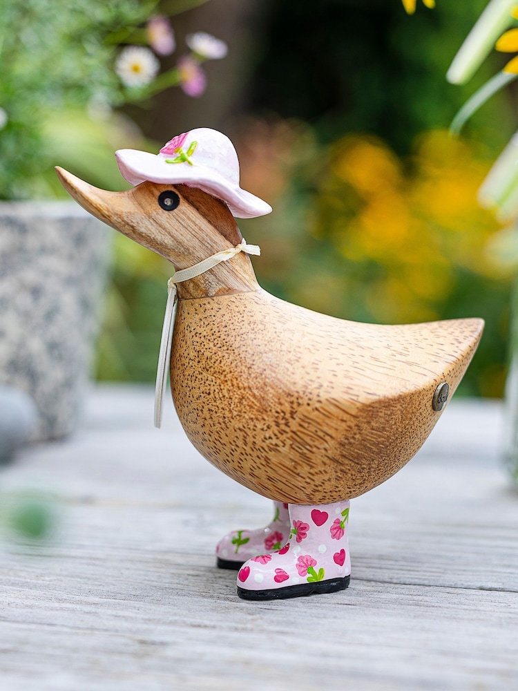 DCUK Pink Floral Hat and Boots Ducky Wooden Ornament - Image 1 of 4