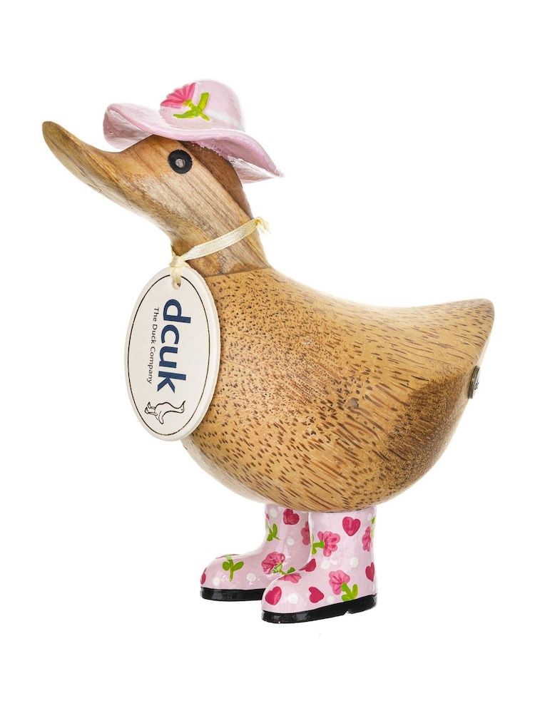 DCUK Pink Floral Hat and Boots Ducky Wooden Ornament - Image 2 of 4