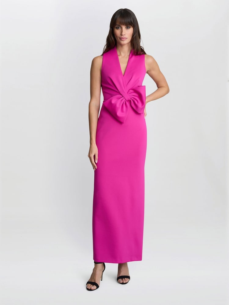 Gina Bacconi Pink Sienna Maxi Dress With Bow Detail - Image 1 of 6