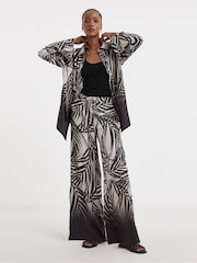 JD Williams White Leaf Print Herringbone Wide Leg Trousers - Image 2 of 6