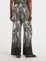 JD Williams White Leaf Print Herringbone Wide Leg Trousers - Image 3 of 6